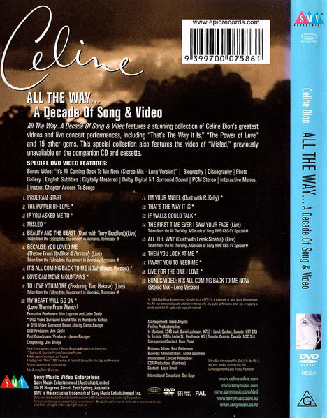 Celine Dion - All The Way... A Decade Of Song & Video DVD (Used)