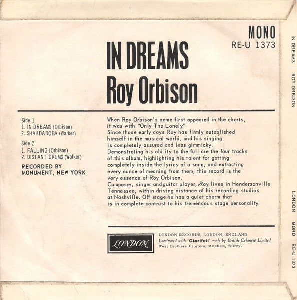 Roy Orbison - In Dreams 7" Vinyl EP (Used)