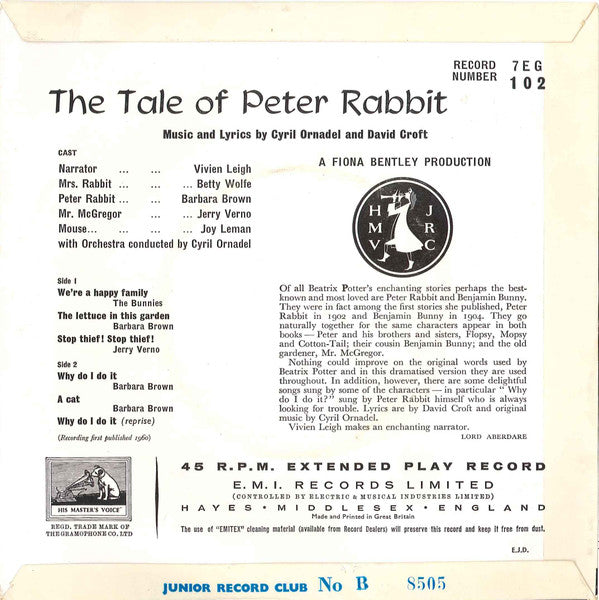 Beatrix Potter - The Tale Of Peter Rabbit 7" Vinyl Single (Used)
