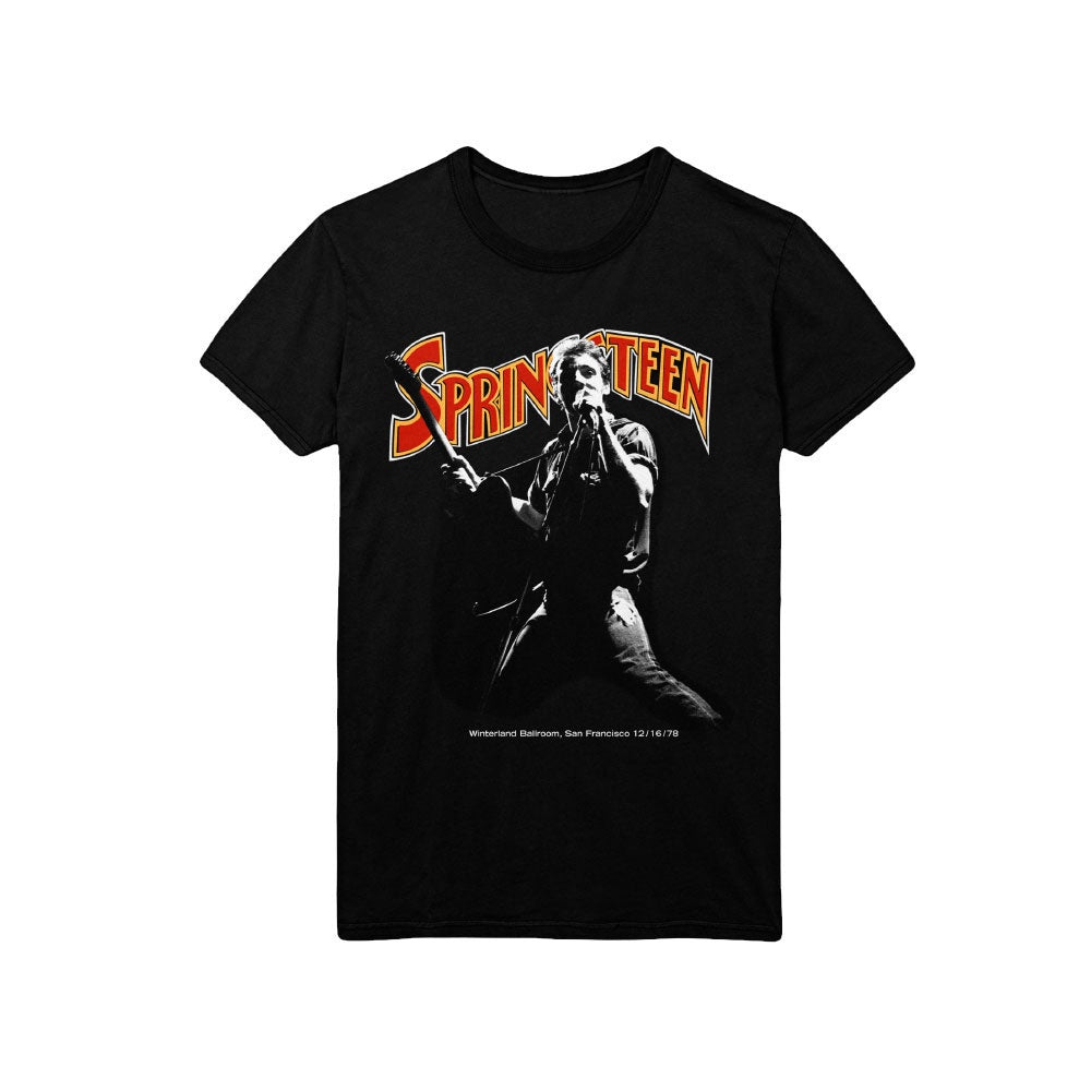 Bruce Springsteen - Winterland Ballroom 1978 (Red & Yellow Font) Mic Singing Unisex T-Shirt