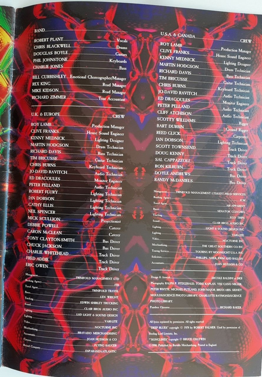 Robert Plant - Manic Nirvana 1990 Original Concert Tour Program