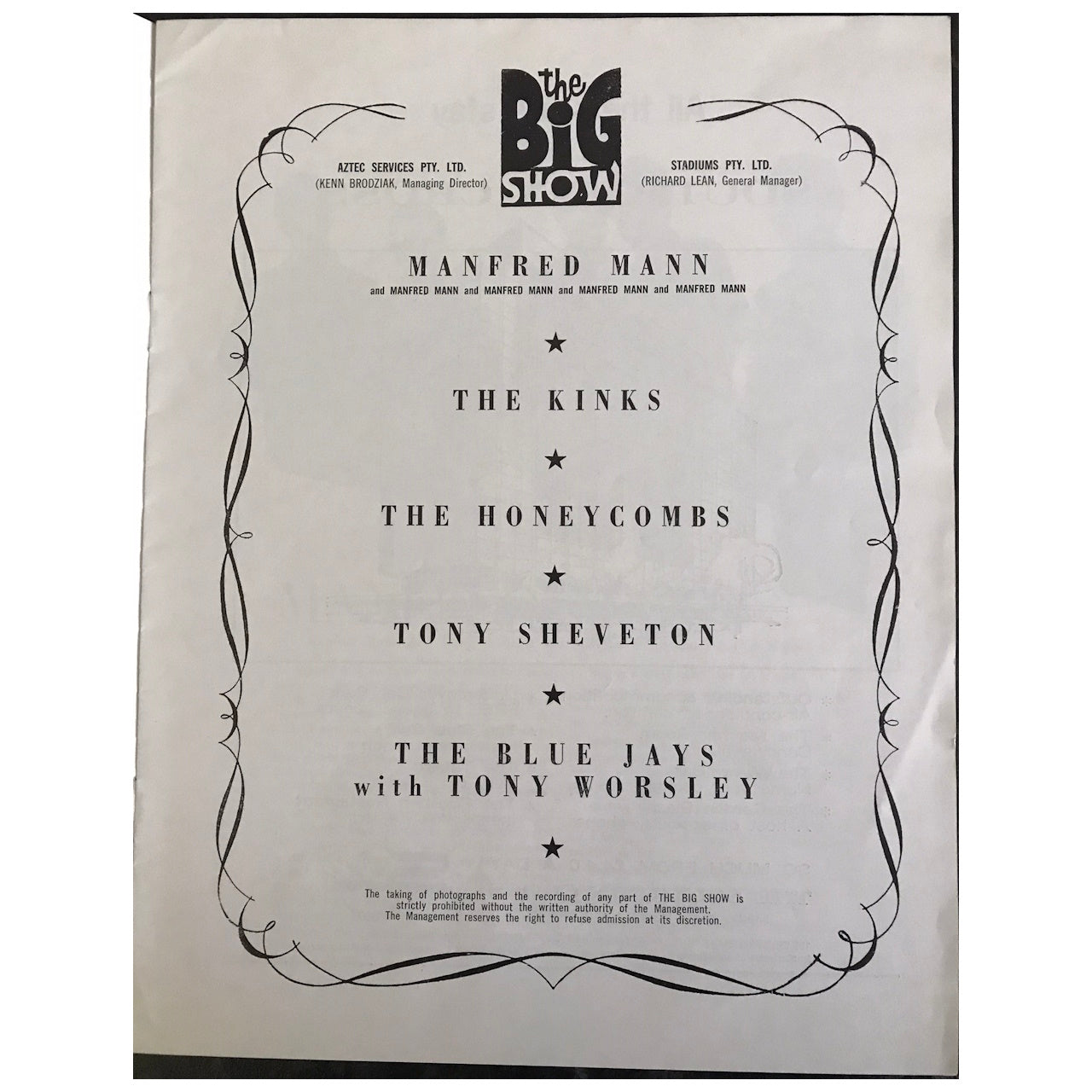 Various Artists -The Big Show January 1965 Australia Original Concert Tour Program