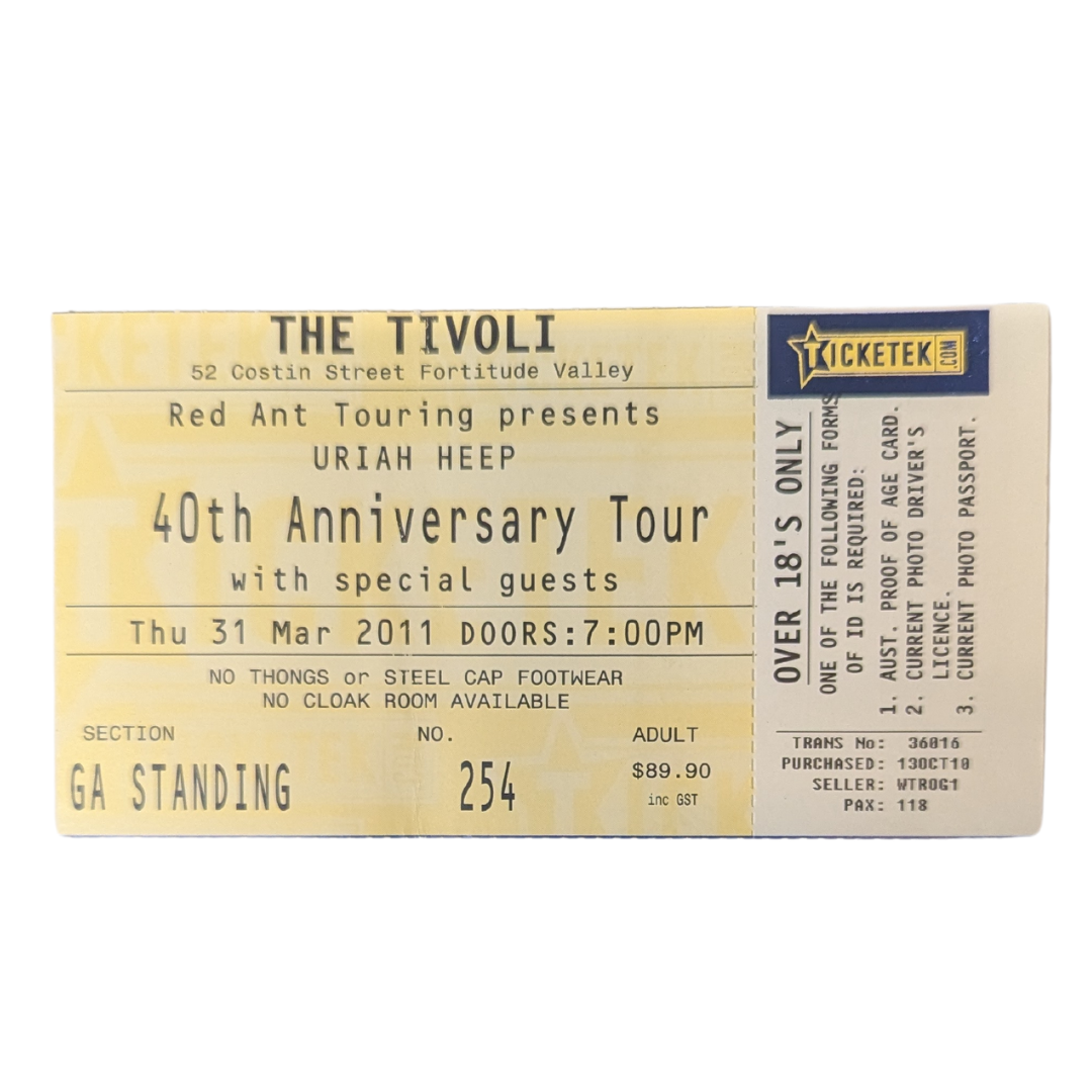 Uriah Heep - 40th Anniversary Tour 2011 Original Vintage Concert Ticket