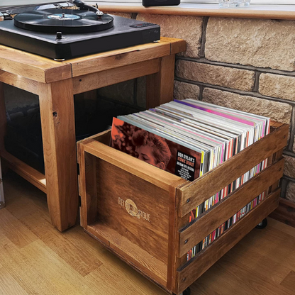 Retro Musique - Wooden Vinyl Record Storage Crate With Canvas Dustcover (Brown)