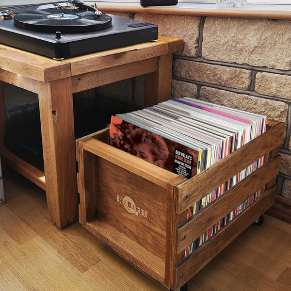 Retro Musique - Wooden Vinyl Record Storage Crate With Canvas Dustcover (Brown)