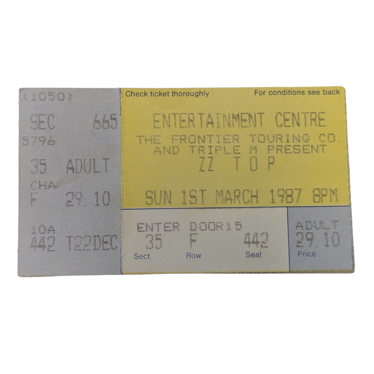 ZZ Top - 1987 Tour - Original Vintage Concert Ticket