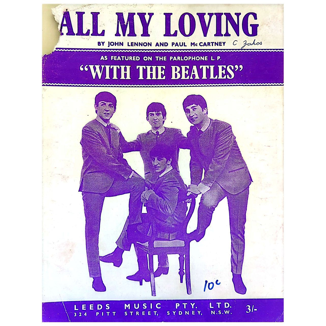 Beatles - All My Loving (1963) Australian Sheet Music (Vintage)