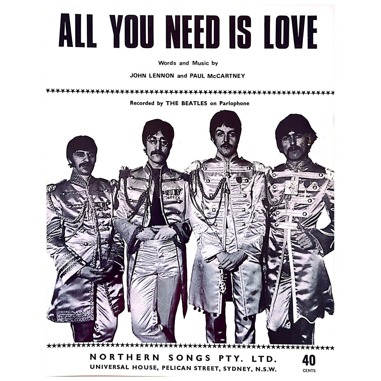 Beatles - All You Need Is Love (1967) Australian Sheet Music (Vintage)