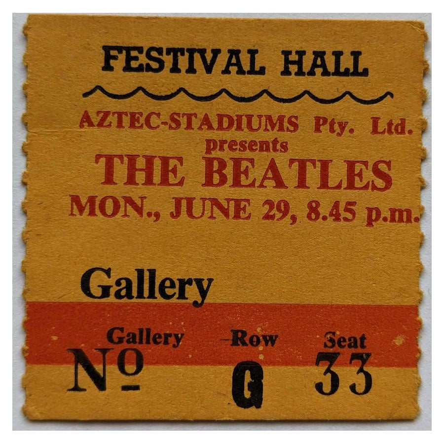 Beatles - 29 June 1964 Spring/Summer World Tour Festival Hall Brisbane Australia Original Vintage Concert Ticket Stub