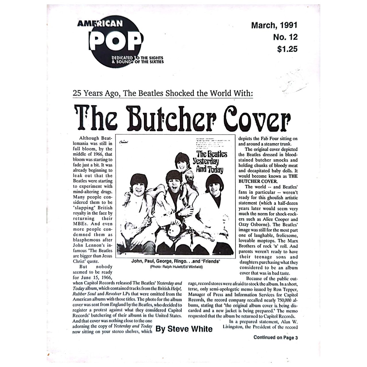 Beatles - American Pop #12 March 1991 Butcher Cover Magazine (Used)