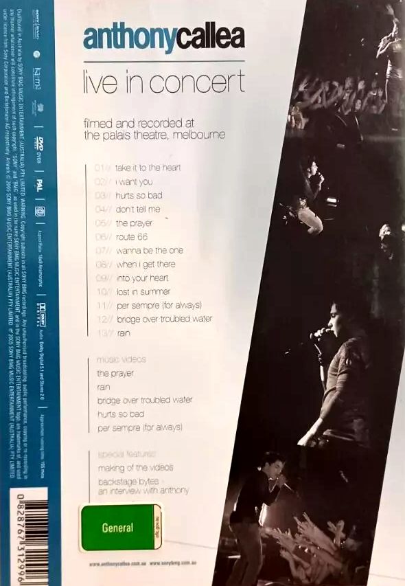 Anthony Callea – Live In Concert DVD