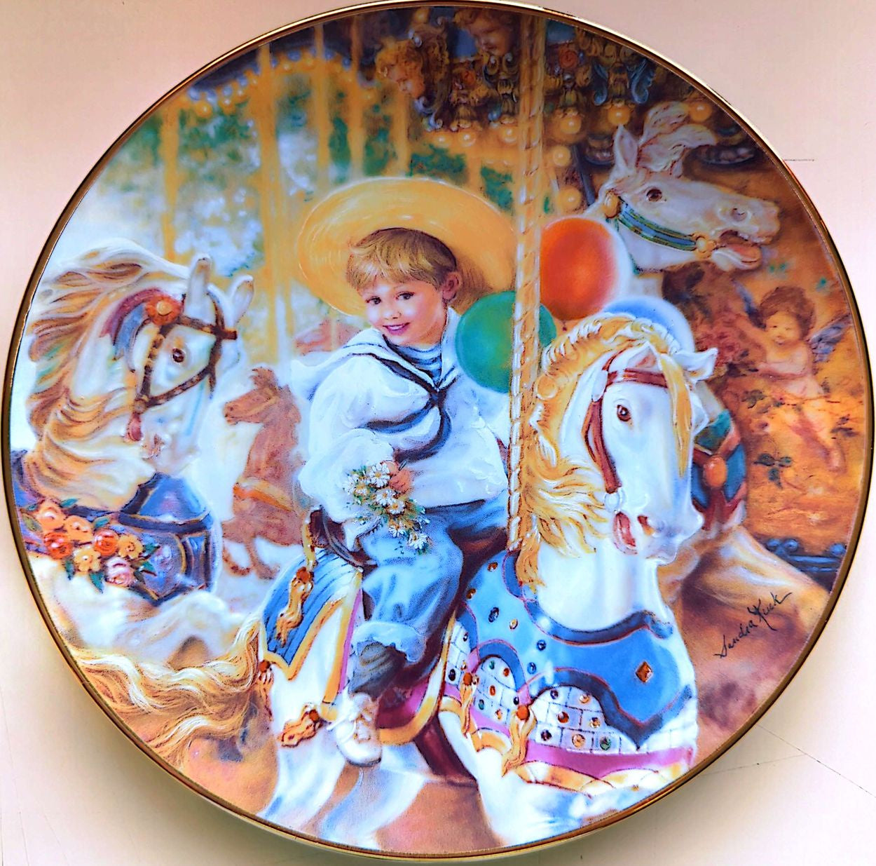 Sandra Kuck - Vintage 1992 Reco Hearts & Flowers Carousel Of Dreams Plate #302E + COA (No Box)