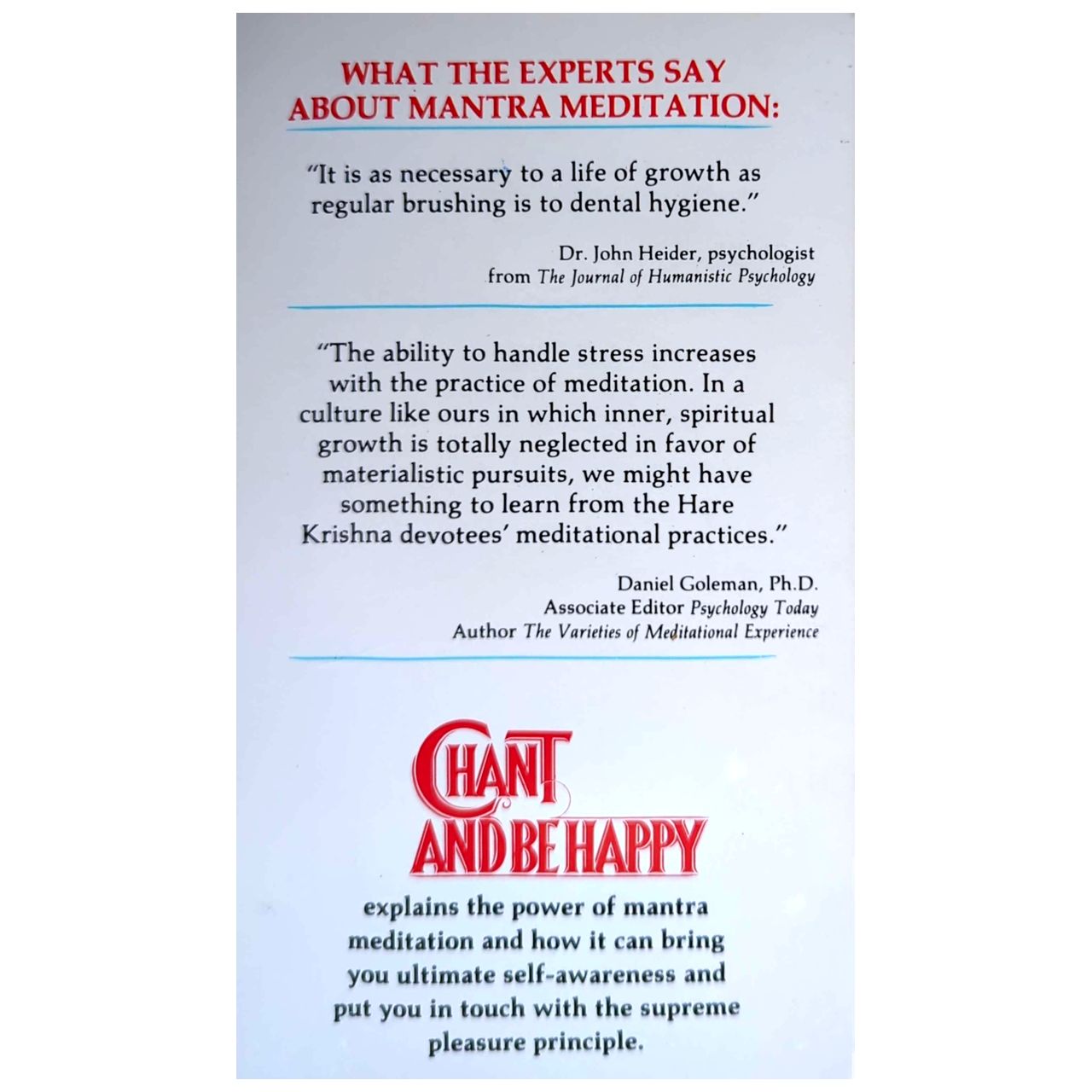 John Lennon & George Harrison - Chant & Be Happy: Power Of Mantra Meditation Paperback Book (1990)