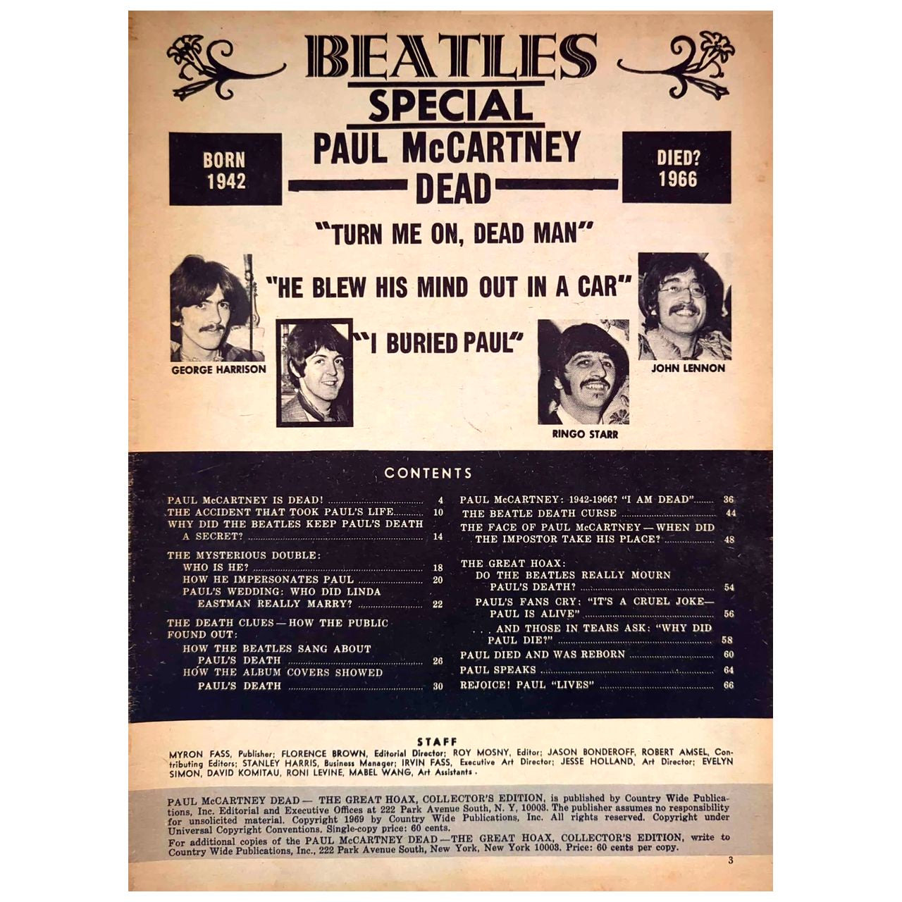 Beatles - Paul McCartney Dead Great Hoax Collectors Ed 1969 Magazine
