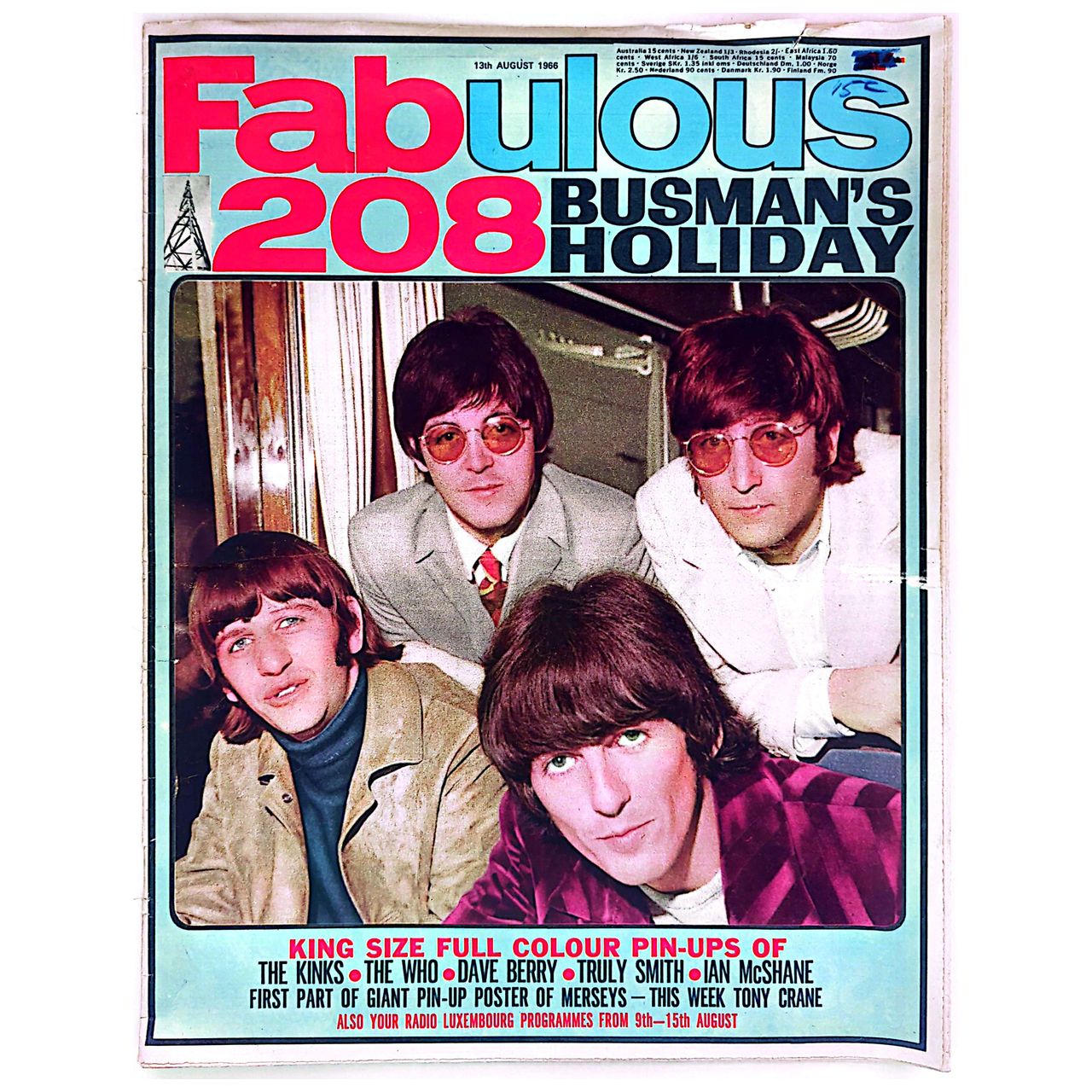 Beatles - Fabulous 208 13 Aug 1966 Magazine (Missing Page)