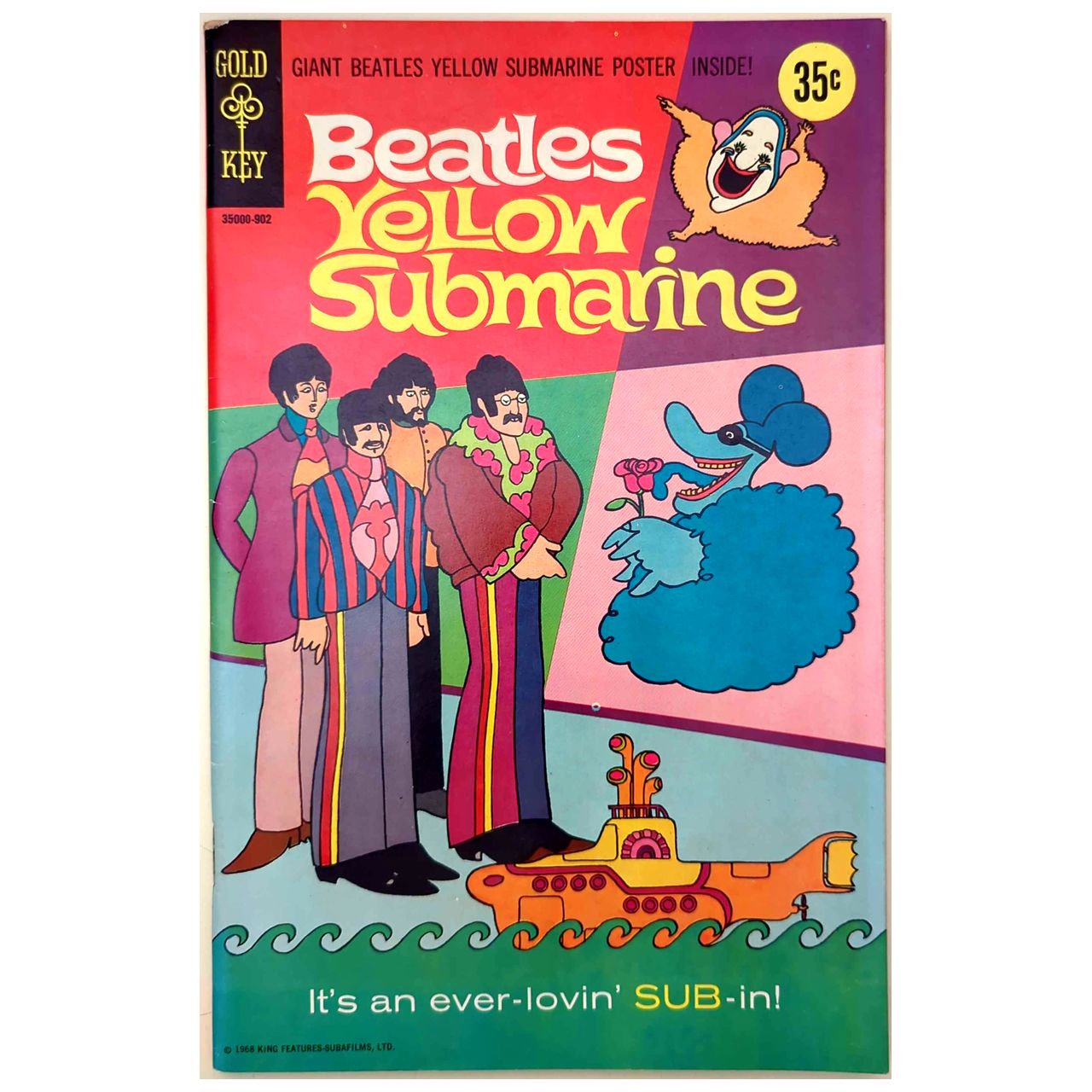 Beatles - 1968 Gold Key Yellow Submarine Comic Book w/ Poster Attached EXCELLENT