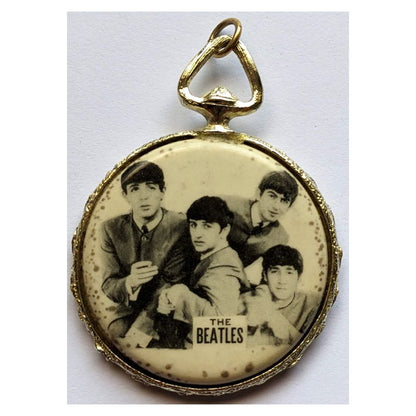 Beatles - Original 1960s Brass Pendant B/W Photo With First Names On Back