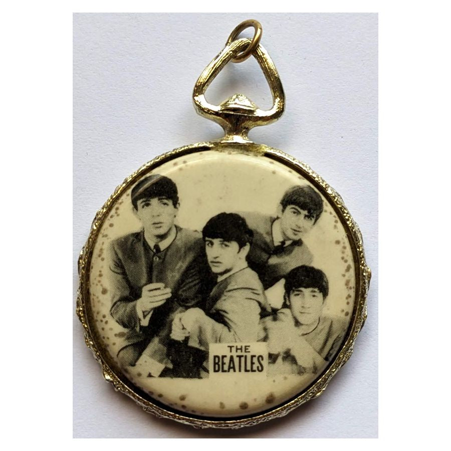 Beatles - Original 1960s Brass Pendant B/W Photo With First Names On Back