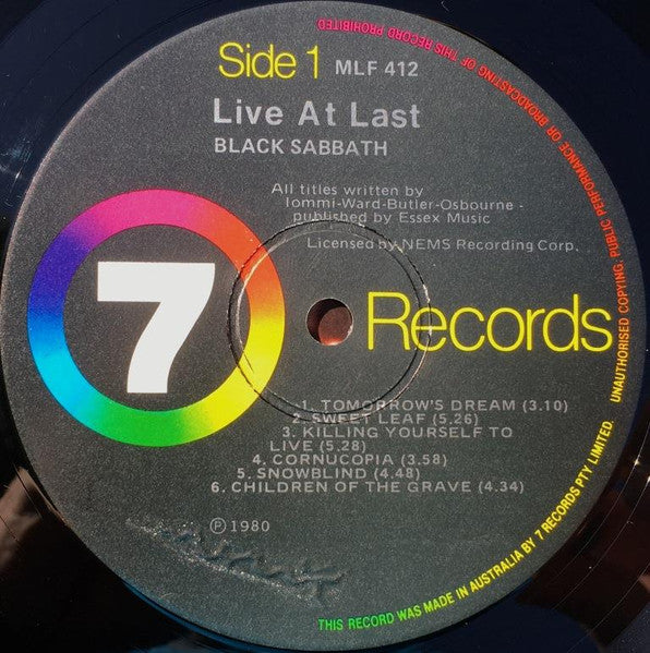 Black Sabbath – Live At Last Vinyl LP (Used)