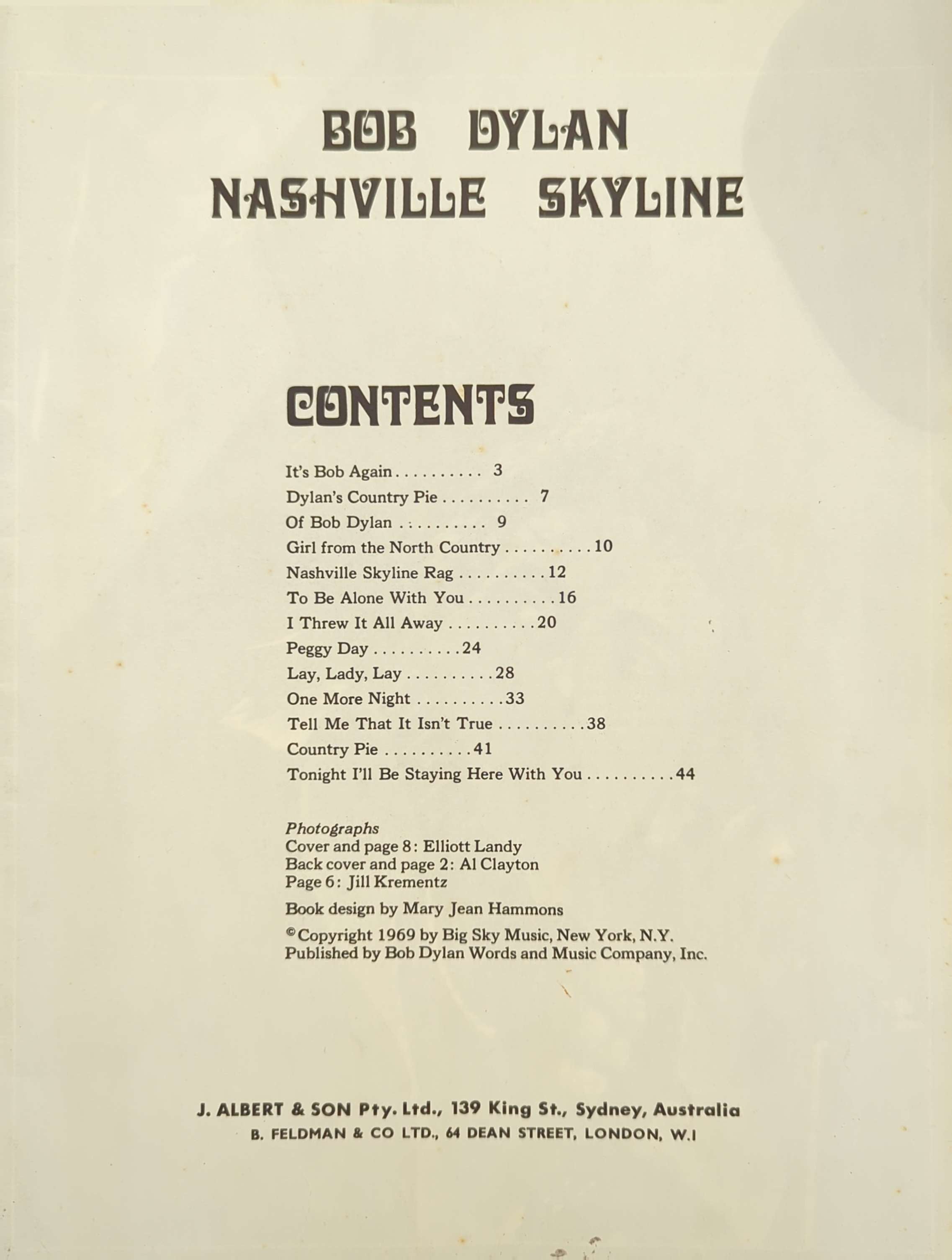 Bob Dylan - Nashville Skyline Tablature Sheet Music Songbook (1969)