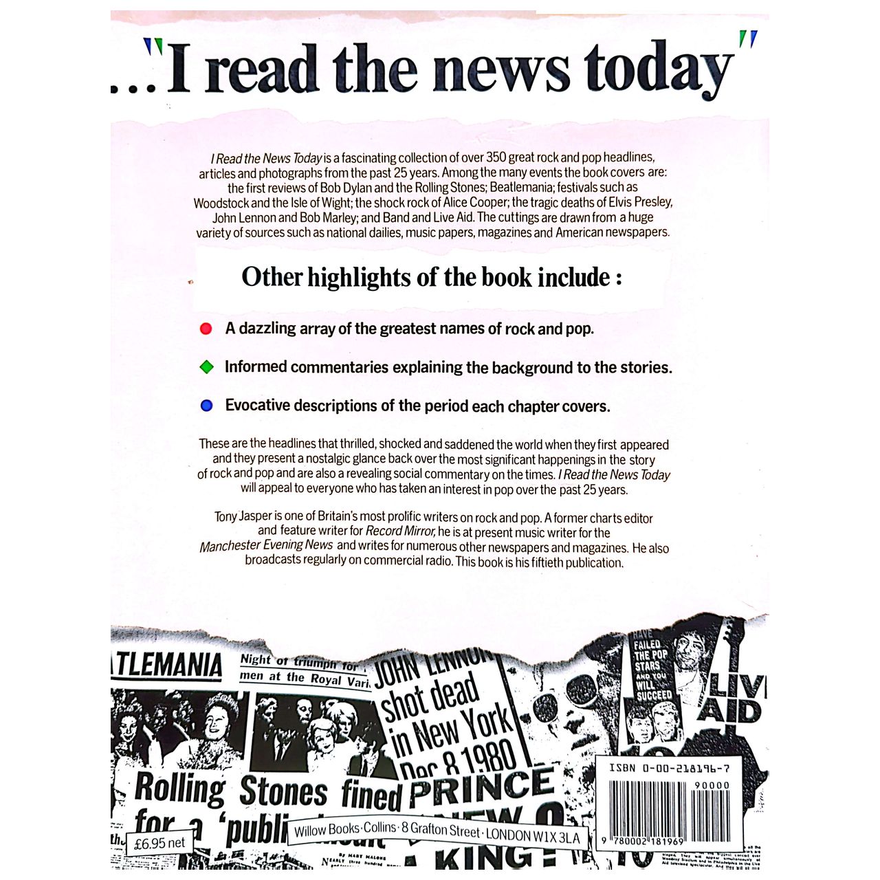 Tony Jasper - 1986 I Read The News Today: Great Rock & Pop Headlines Book 1st Ed. (Used)