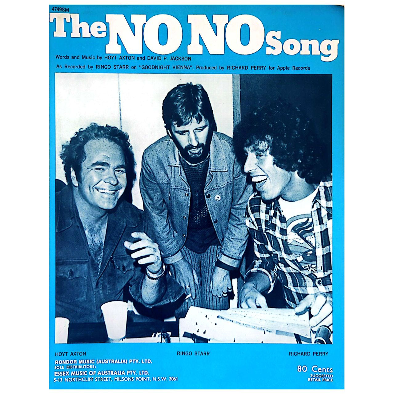Ringo Starr - The No-No Song (1974) Australian Sheet Music (Vintage)