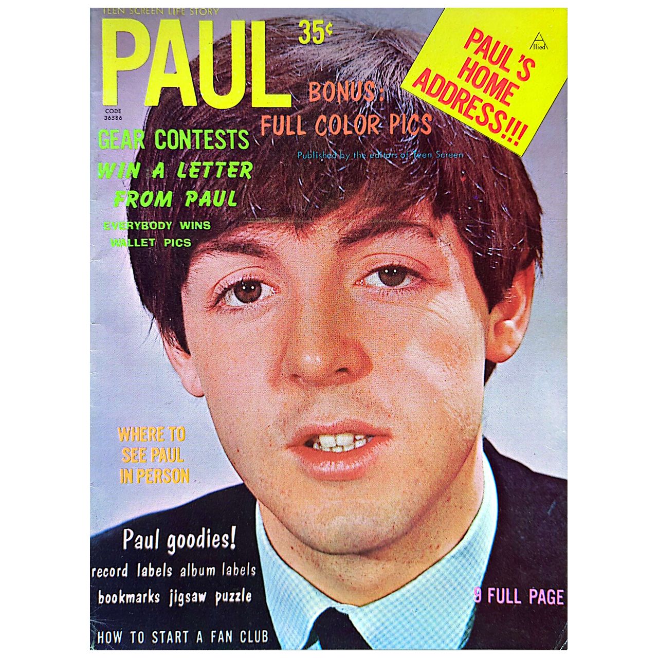 Beatles - Teen Screen Life Story Paul 1964 Magazine (Used)