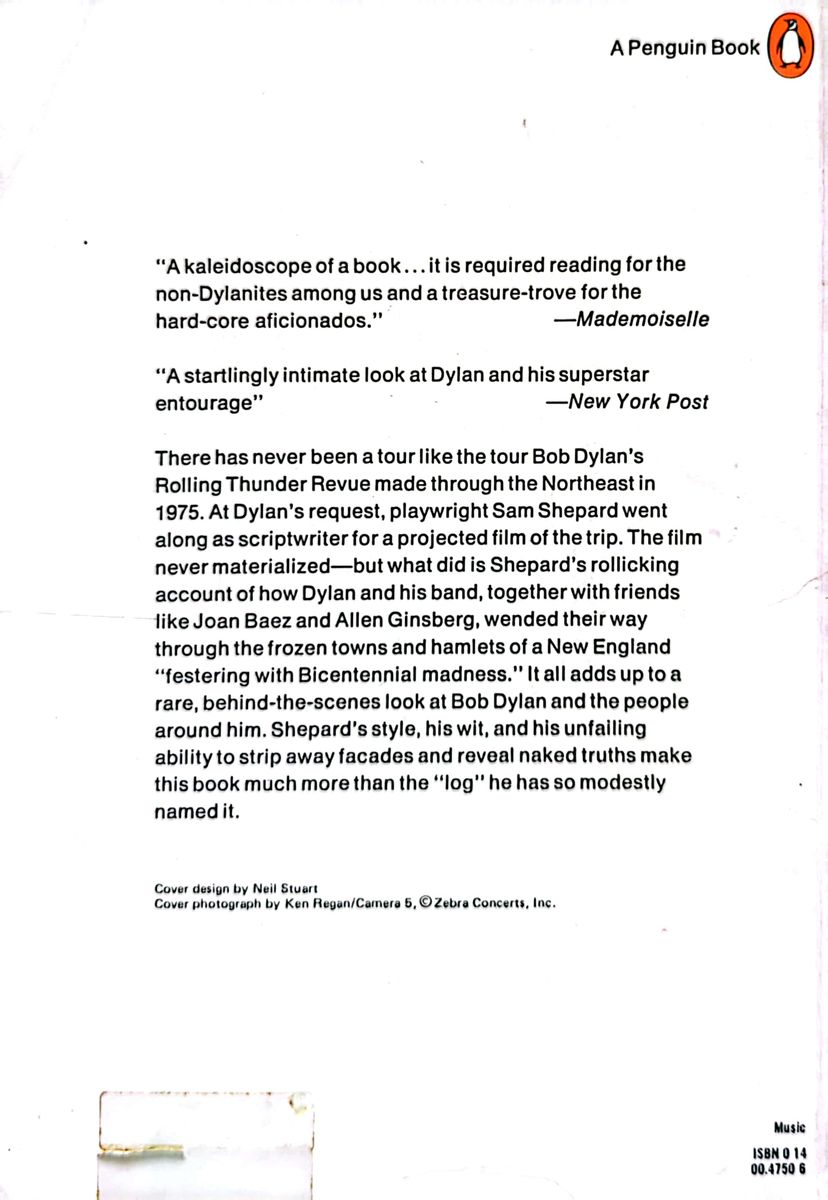 Sam Shepard - Bob Dylan: Rolling Thunder Logbook Softcover Book (1978)
