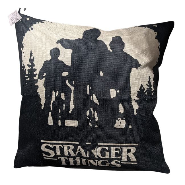 Stranger Things - Black With White  Logo & Bikes Canvas Style 45x45cm Cushion