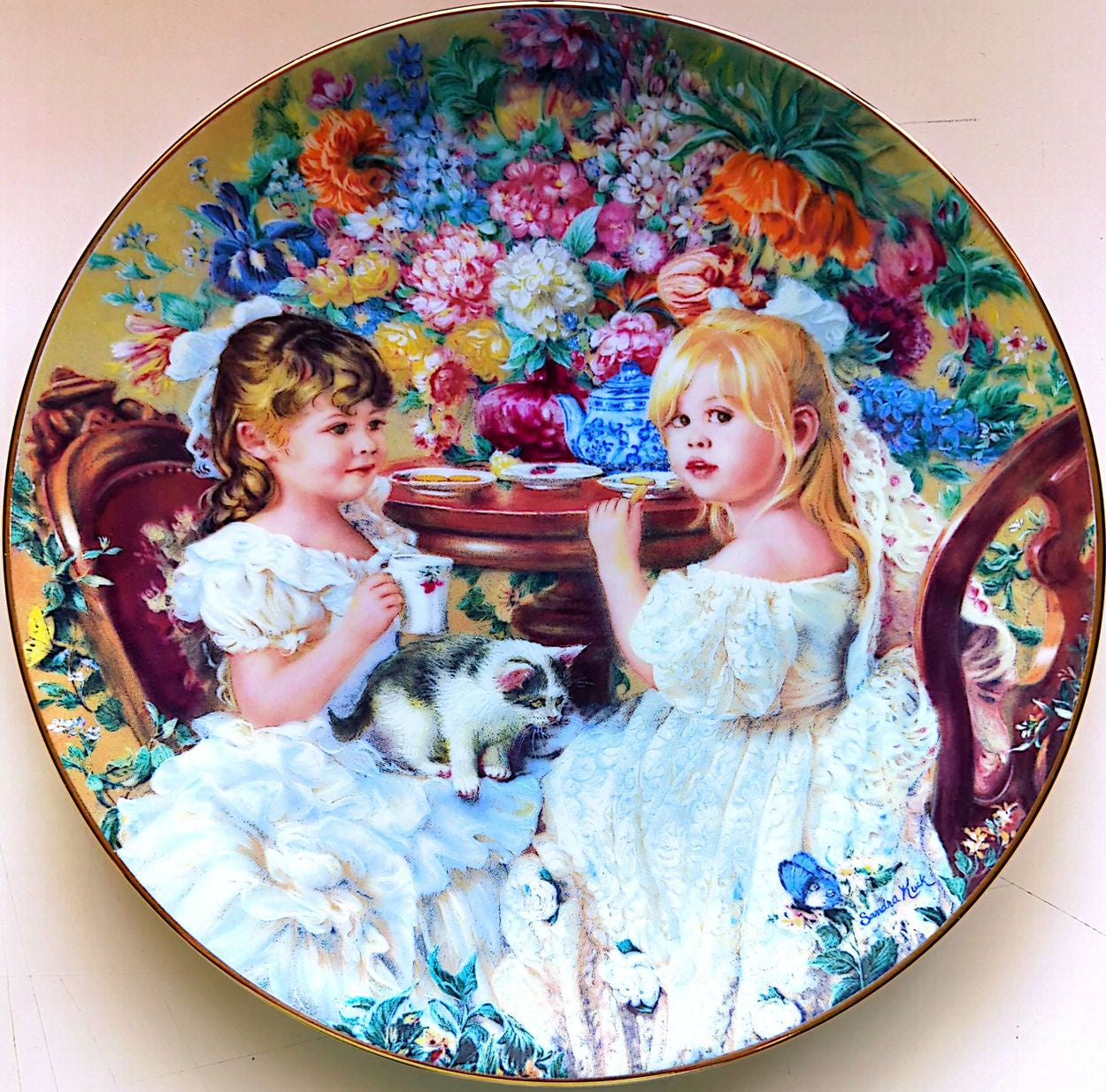 Sandra Kuck - Vintage 1991 Reco Hearts & Flowers Tea Party Plate #2868R + COA (No Box)