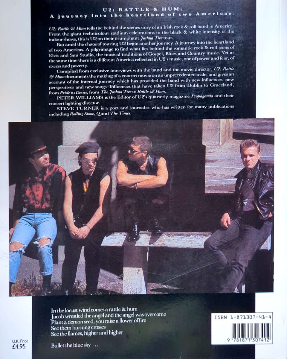 Peter Williams & Steve Turner - U2: Rattle & Hum: The Official Book Of The U2 Movie: A Journey Into The Heartland Of Two Americas Softcover Book (1988)