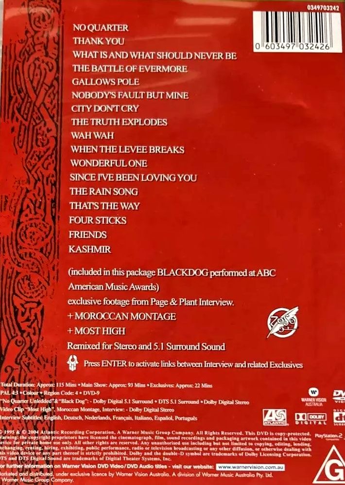 Jimmy Page & Robert Plant – No Quarter Unledded DVD