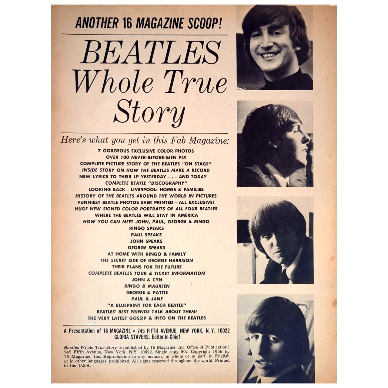Beatles - Whole True Story 16 Magazine 1966 (No Cover)