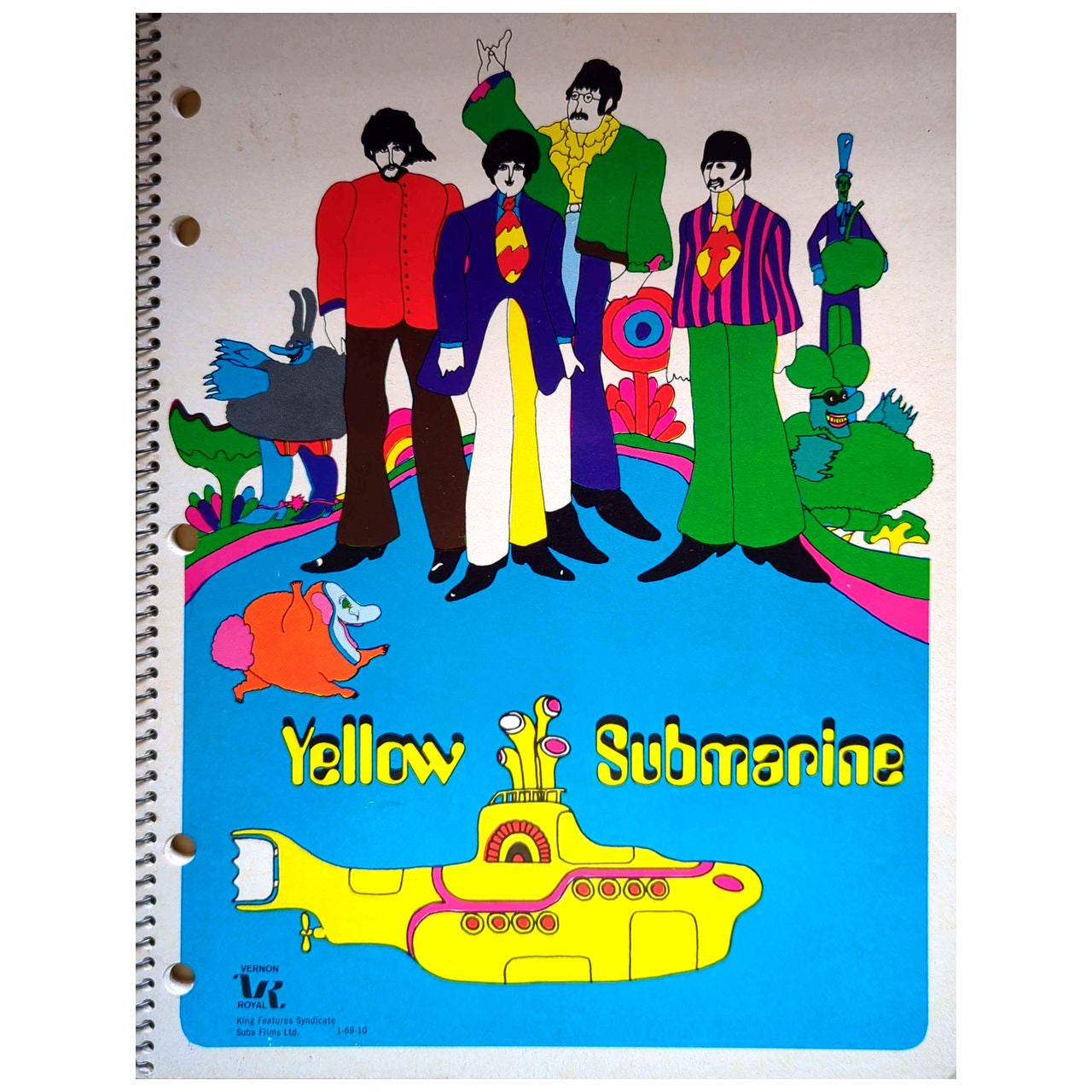 Beatles - 1968 Yellow Submarine Vernon Royal Full Size 8 x 10 1/2" Spiral Notebook EXCELLENT
