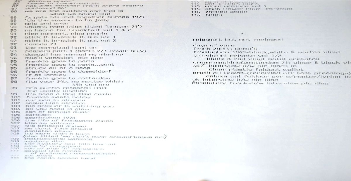 Frank Zappa - Underground Albums Of Frank Zappa Softcover Book (1989)